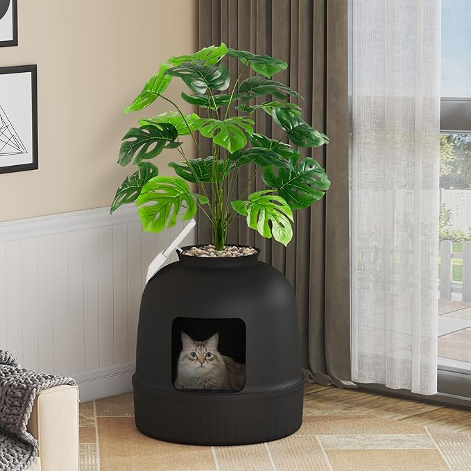 Lifewit 2 Pack Litter Box Cat with Faux Plant & Scoop, Hidden Enclosure Litter Tray with Odor Control & Carbon Filter in Living Room, Bedroom, Corner, Black-Mewly Pet