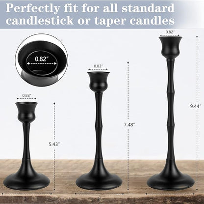 Candle Stick Candle Holder Set of 3 Black Candlestick Holders Taper Candle Holders for Table Centerpiece Decor Metal Candle Stick Holder Vintage Candle Holder for Wedding Party Home Decor