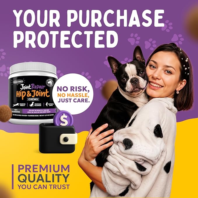 Joint Repair Hip and Joint Chews for Dogs Glucosamine, Chondroitin, MSM, Hemp, Omega 3 & Turmeric for Dog Joint Support, Mobility & Pain Relief - (120 Chicken Chews, Made in USA)-Mewly Pet