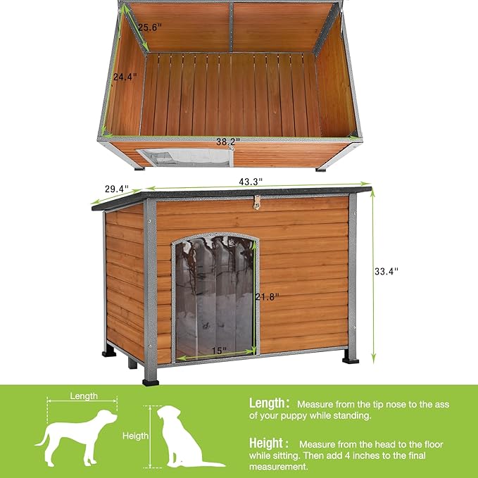GUTINNEEN Chew Proof Dog House with Metal Iron Frame Outdoor Dog Kennel for Small Medium Large Indoor Dog Cage (43.3" L,Brown Color)-Mewly Pet