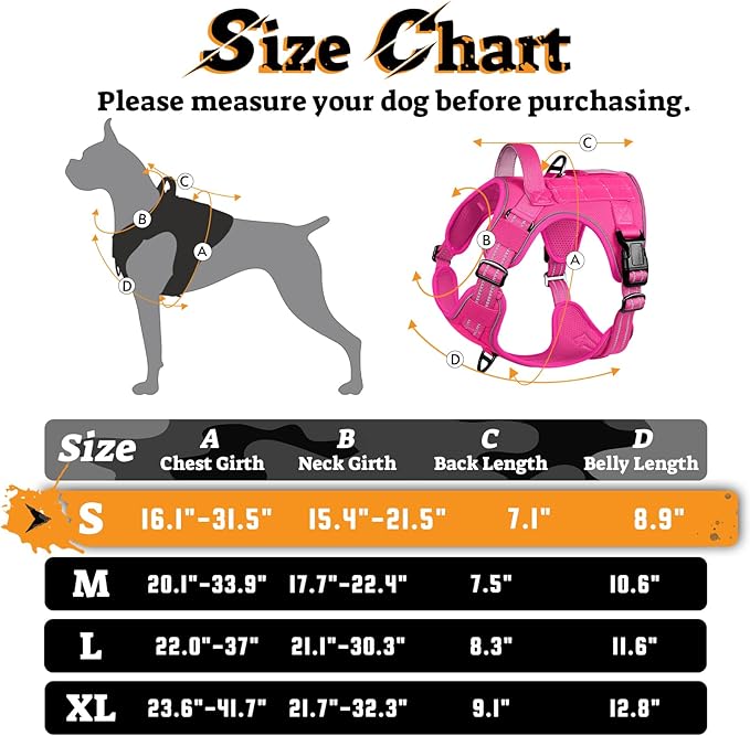 rabbitgoo Dog Harness Small Sized No Pull, Tactical Service Pet Vest with Molle and Control Handle, Adjustable and Reflective Military Harness for Easy Walking and Training, Rose Red, S-Mewly Pet