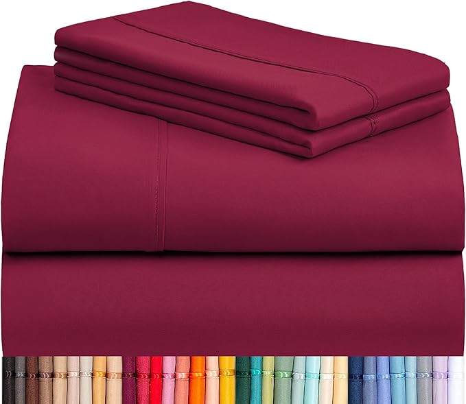 LuxClub Twin XL Sheets - Soft Twin Bed Sheets for-Boys-and-Girls-3 PC Deep Pockets Wrinkle Free-Kids-Fitted Sheets Machine Washable Hotel Bedding Silky Soft - Burgundy Twin XL