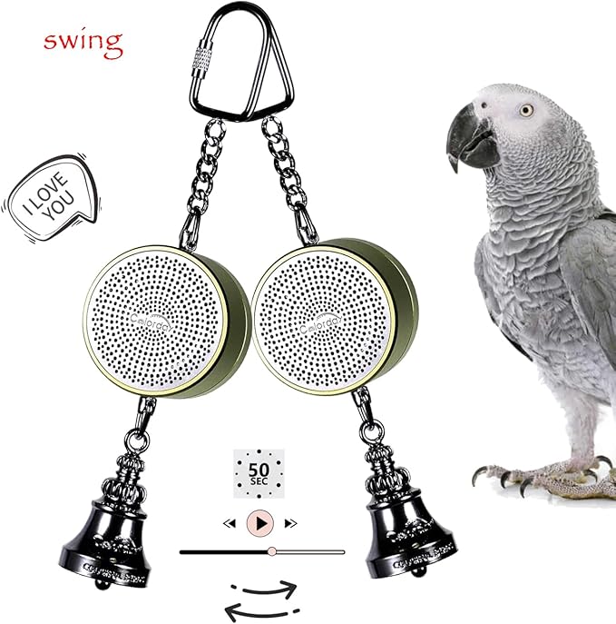 Colorday Bird Toys Parrot Talking Coach & Interactive Voice Bell for Parakeet, African Grey, Amazon Parrots, Quaker, Cockatiel, Conure (Green)-Mewly Pet