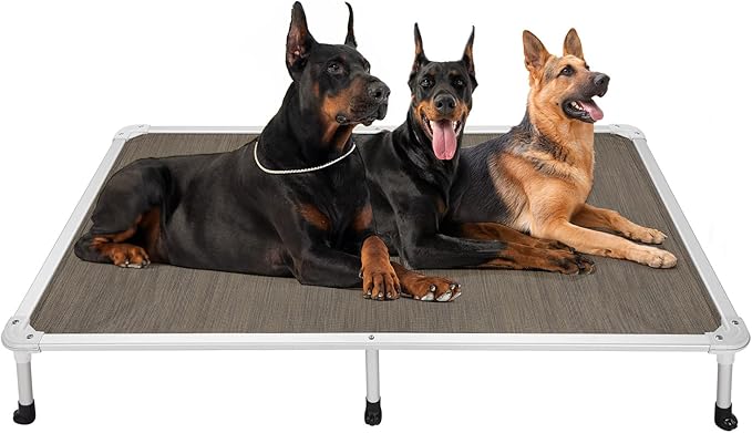 Veehoo Chew Proof Elevated Dog Bed - Cooling Raised Pet Cot - Silver Aluminum Frame and Durable Teslin Mesh Fabric, Unique Designed No-Slip Feet for Indoor or Outdoor Use, Brown, XX-Large, CWC2003-Mewly Pet