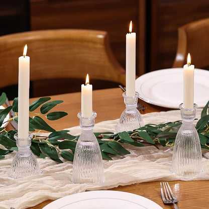 6 Pcs Clear Glass Candlestick Holders (3.5"/6", Assorted)- Tall Taper Candle Holders with Vintage Design, Candle Stick Holders in Bulk for Party Decorations, Glass Candle Holder for Tapered Candles