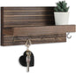 Decorative Key Holder for Wall with Shelf, Entryway Shelf with Hooks Holds Leashes, Jackets and Glasses – Sturdy Wood Keyholder Entrance Hanger with Mounting Hardware (Brown, Medium)