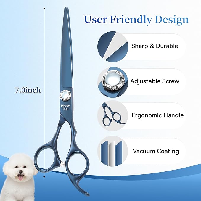 7 inch Matte Blue Straight Dog Grooming Scissors Professional 440C Stainless Steel Dog Shears Smooth Cutting Comfortable Grip and Easy to Use for Groomers and Home Use-Mewly Pet