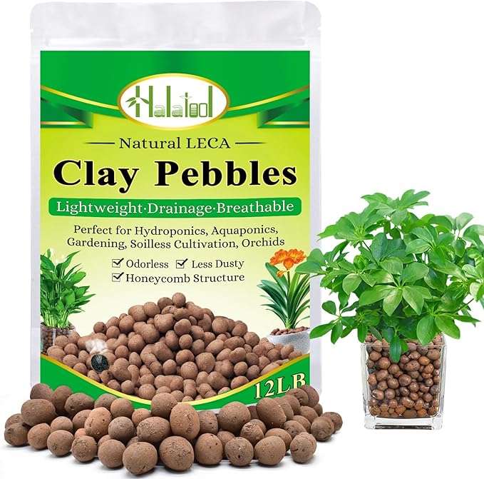 Halatool 12LB Expanded Clay Pebbles for Potted Plants Organic Lightweitht Clay Leca Balls for Hydroponics Gardening Orchids Drainage Decoration Aquaponics Aquariums-Mewly Pet