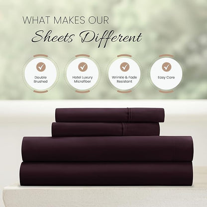 Linen Market Brushed Microfiber Twin XL Sheet Set 3 Piece – Oeko-TEX Certified Ultra Soft & Wrinkle-Free - 16" Deep Pocket Sheets - Easy Care Twin XL Size - Purple