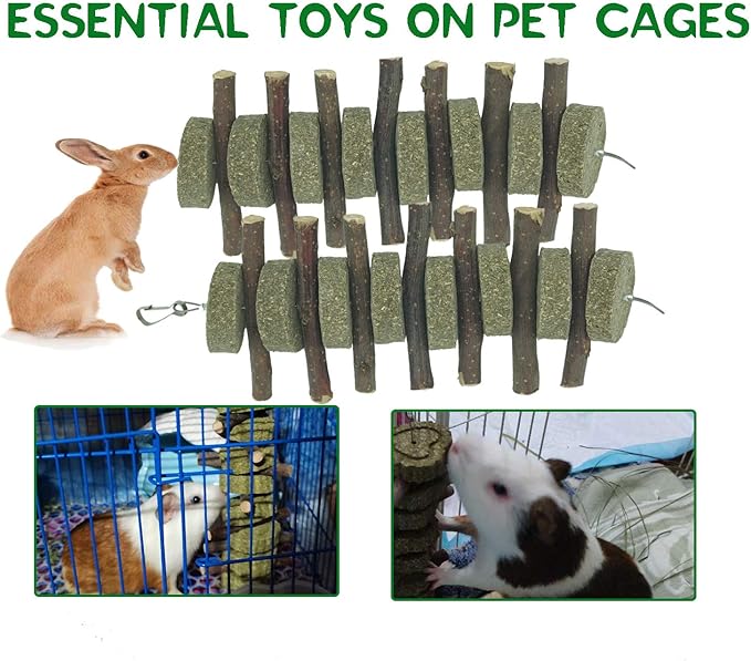 Rabbits Chew Toys Bunny Treats Natural Wood Timothy Hay Grass Chew Toys Treats for Hamster Chinchilla Guinea Pigs 6pcs-Mewly Pet