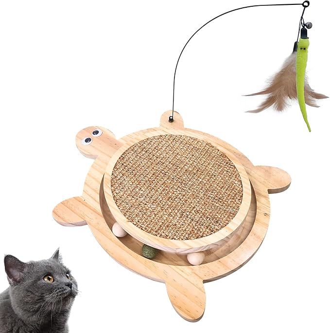 Petest Interactive Cat Toy Cat Scratch Toy Natural Sisal Scratcher with Catnip Balls, Cat Scratch Pad, Turtle Design-Mewly Pet