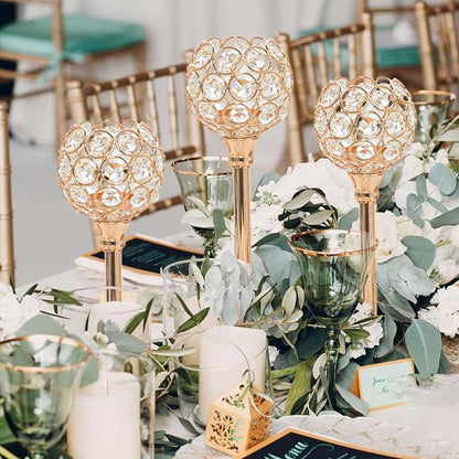 12pcs Bulk Crystal Candle Holder Set, 3 Sizes Tealight Candlestick Holders, Elegant Gold Candelabra for Wedding Table Centerpiece, Fireplace, Home & Living Room Decor