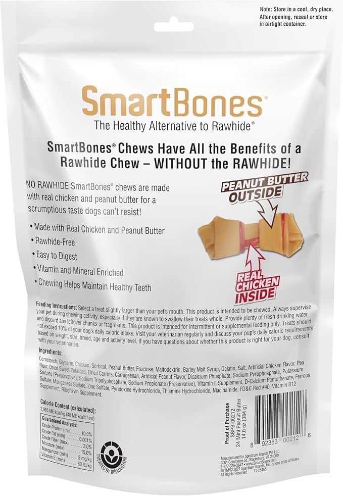SmartBones Mini Chews With Real Peanut Butter 24 Count, Rawhide-Free Chews For Dogs (Packaging May Vary)-Mewly Pet