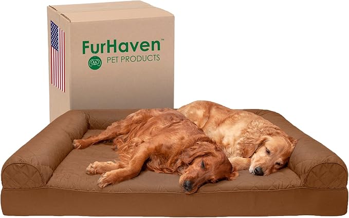 Furhaven Orthopedic Dog Bed for Large Dogs w/ Removable Bolsters & Washable Cover, For Dogs Up to 125 lbs - Quilted Sofa - Toasted Brown, Jumbo Plus/XXL-Mewly Pet