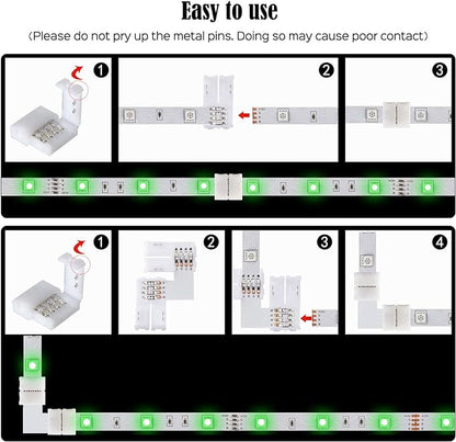 JACKYLED 20Packs L Shape 4-Pin LED Connectors with 22Pcs Clips 10mm for Strip Lights - 10mm 4pin