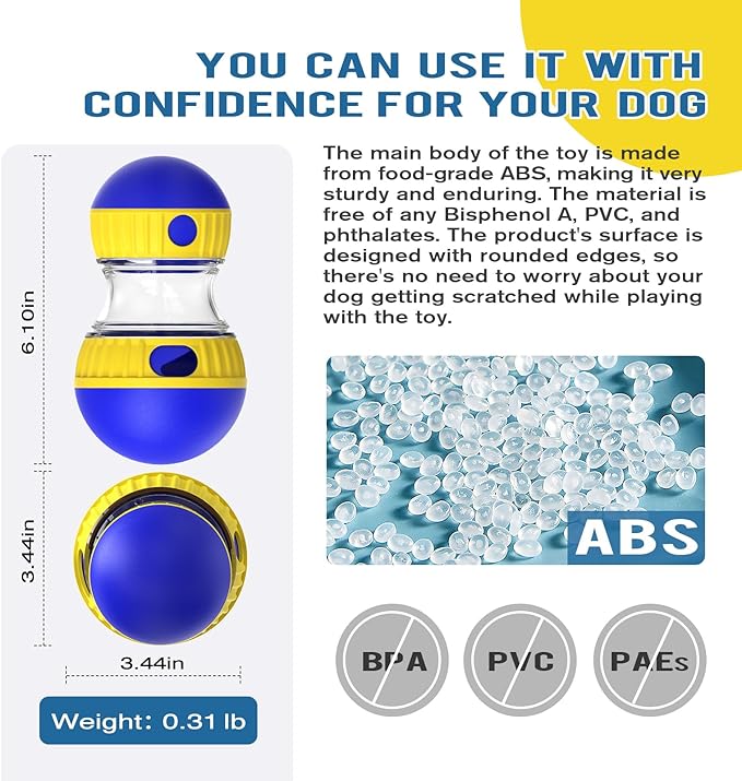 Dog Treat Dispensing Puzzle Toy Adjustable Food Dispenser Slow Feeder Puppy Enrichment Training Rolling Ball Pet Interactive Chase Toys for Small Medium Large Dogs to Keep Them Busy-Mewly Pet