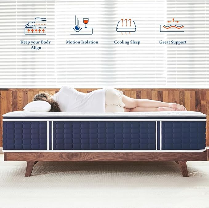 Coolvie Queen Mattress 14 Inch in a Box, Medium Firm Feel Hybrid Queen Size Mattress, CertiPUR-US® Certified Memory Foam&Pocket Spring, Extra Lumbar & Shoulder Support for Pain Relief, 80''L x 60''W