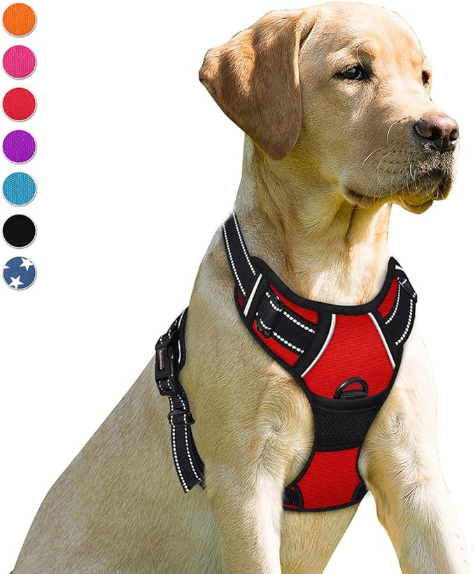BARKBAY No Pull Dog Harness Front Clip Heavy Duty Reflective Easy Control Handle for Large Dog Walking(Red,L)-Mewly Pet