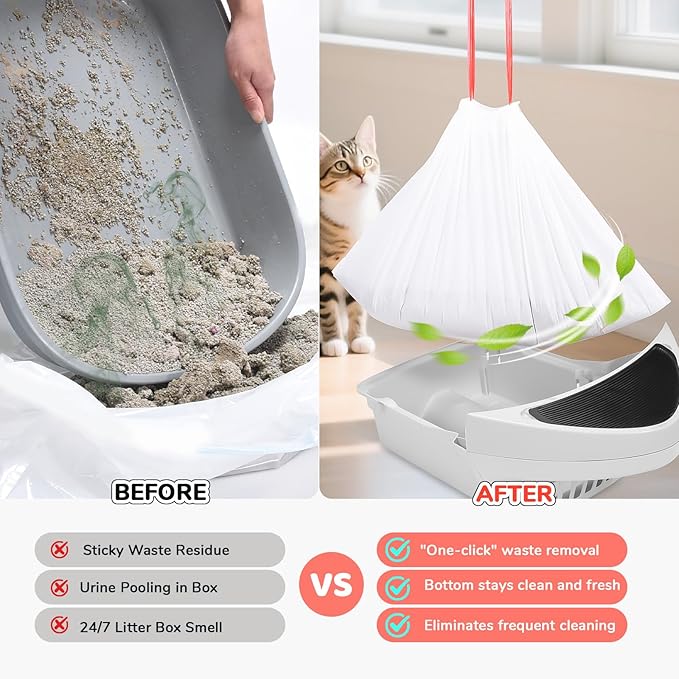 40 Count Thicken Cat Litter Box Liners for Automatic Cat Litter Box and Litter-Robot 4/3, Heavy-Duty Drawstring Kitten Litter Drawer Liners Disposable 25" x 16"-Mewly Pet