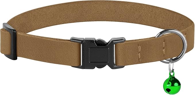 Breakaway Cat Collar Leather with Removable Bell - 13 Colors Available - Soft Adjustable Girl Boy Safety Lightweight Pet Kitten Collars Pink Brown Blue Green Red Orange Black (Brown)-Mewly Pet