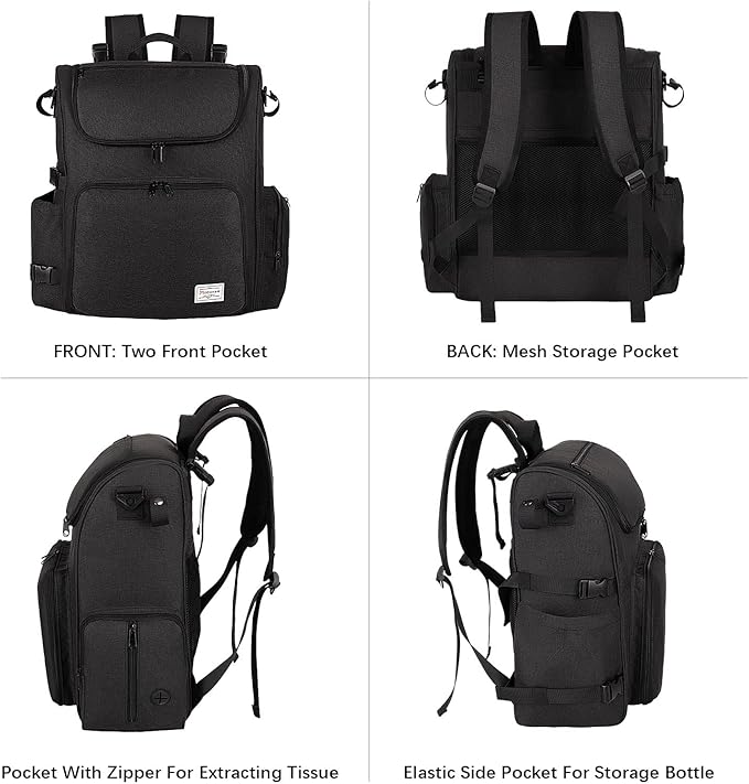 Modoker Dog Travel Bag Backpack, Airline Approved Pet Accessories Organizer for Dog and Cat with Shoulder Strap, 2 Dog Food Storage Containers, 2 Collapsible Dog Bowls,1 Pet Mat, Black-Mewly Pet