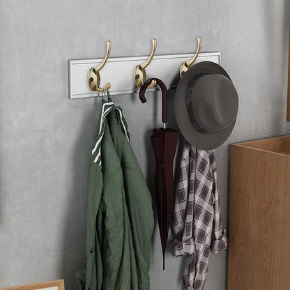IBosins 12 Pack Antique Brass Coat Hooks Wall Mounted with 24 Screws Retro Double Hooks Utility Antique Brass Hooks for Coat, Scarf, Bag, Towel, Key, Cap, Cup, Hat