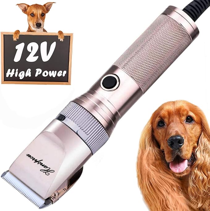 Dog Clippers for Grooming, 12V Pet Hair Clipper, Professional Heavy Duty Pet Grooming Clipper Corded Dog Trimmer for Thick Coats with Guard Combs Brush for Dogs Cats-Mewly Pet