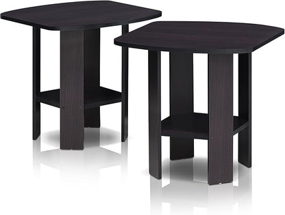 Furinno Simple Design End Table, 2-Pack, Dark Walnut