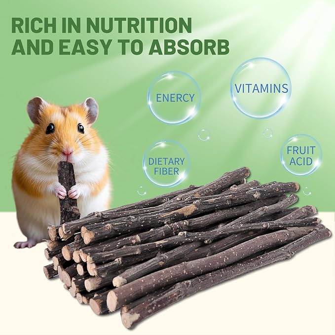 Natural Apple Wood Chew Sticks 300g (10.5oz) for Rabbits, Hamsters, Chinchillas, Guinea Pigs - Small Animal Dental Toys, Safe Untreated Teeth Grinding & Boredom Relief, Rodent Molar Health (120g)-Mewly Pet