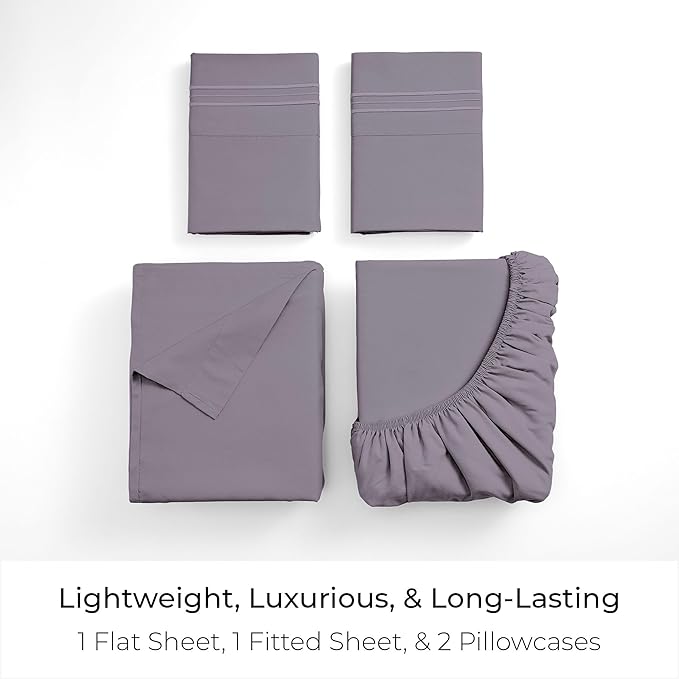 Mellanni King Sheets Set - 4 PC Iconic Collection Bedding - Hotel Luxury, Extra Soft, Cooling Bed Sheets - Wrinkle, Fade, Stain Resistant (King, Hazy Lilac)
