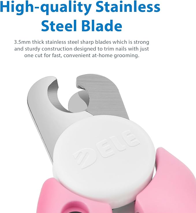 Flexzion Dog Cat Nail Clipper and Trimmer, Pet Toe Claw Scissor Grooming Tool with Stainless Steel Blades File Easy Grip Handle Safety Guard Avoid Overcutting for Small Medium Large Breed Puppy, Pink-Mewly Pet