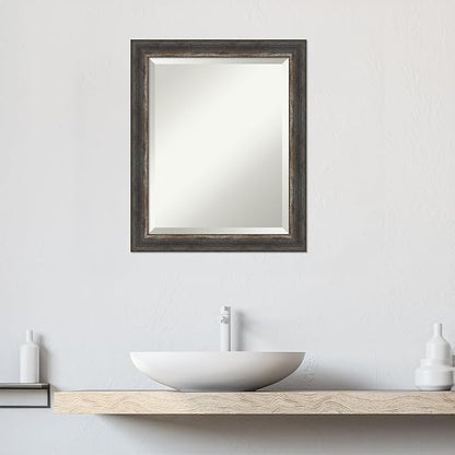 Amanti Art Brown Bathroom Mirror for Over Sink, 23x19 Bark Rustic Char Narrow Rectangle Vanity Mirror, Small Country Rustic Frame, Hangs Horizonally and Vertically, Bathroom Wall Decor, Beveled Edge