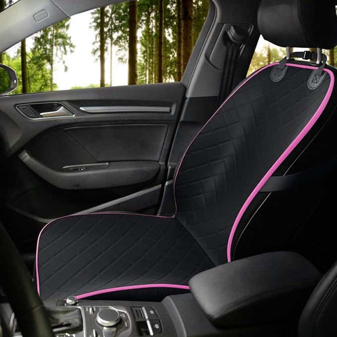 Active Pets Dog Car Seat Cover, Waterproof Front Seat Protector for SUV Truck Sedan, Pet Safety Travel Comfort System with Universal Fit, Pink-Mewly Pet