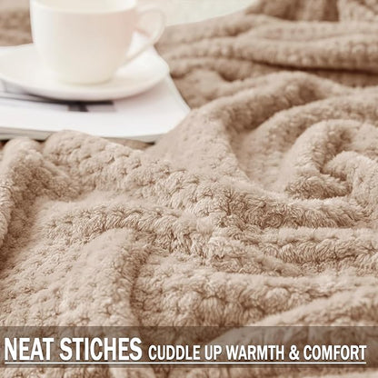 Exclusivo Mezcla Fleece Bed Blanket Queen Size, Super Soft and Warm Blankets for Couch, Sofa and Bed Waffle Textured, Cozy, Fuzzy and Lightweight (Camel, 90x90 Inches)