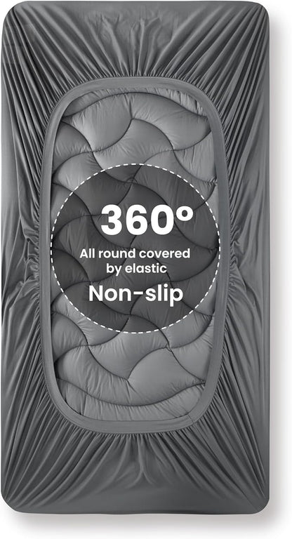SLEEP ZONE Twin XL Cooling Mattress Topper for College Dorm, Premium Zoned Cool Mattress Pad Cover, Padded Mattress Protector Breathable Washable, Deep Pocket 8-21" (Grey, Twin XL)