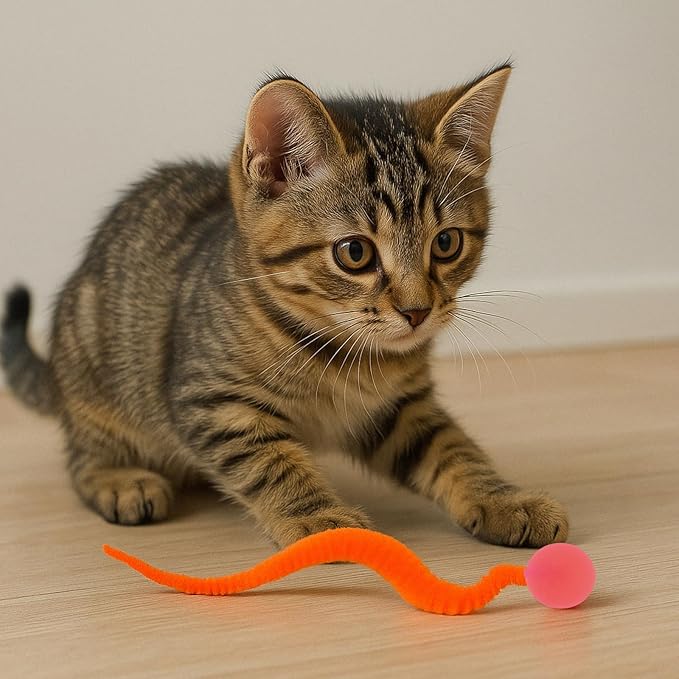 6 Pcs Bouncy Ball for Cats, Colorful Fuzzy Bouncy Cat Worm Toy Ball Fuzzy Worms (Balls Colors are Random)-Mewly Pet