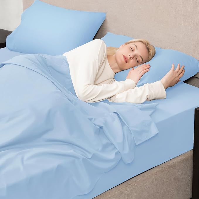 Mejoroom California King Size Sheet Set - Soft Microfiber Bed Sheets,Deep Pocket Fitted Sheet, Breathable, Wrinkle & Fade Resistant - 4 Piece (California King, Light Blue)