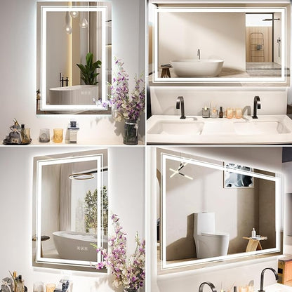28x32 LED Mirror for Bathroom with Front and Backlit Light Up Digital Mirrors for Wall,Anti Fog,Stepless Dimmable,Tempered Silver Glass Smart Vanity Mirror for Bathroom