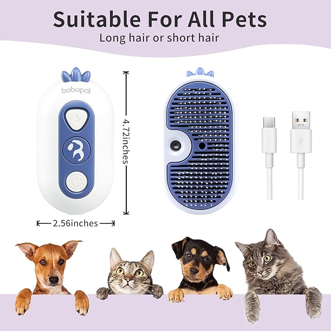 Cat Steam Brush, 3-in-1 Pet Steam Brush for Cats Shedding & Grooming, Brushes for Indoor Cats, Anti-Static Hair Removal Comb with Water Tank, Gentle Grooming Supplies for Long & Short Hair-Mewly Pet
