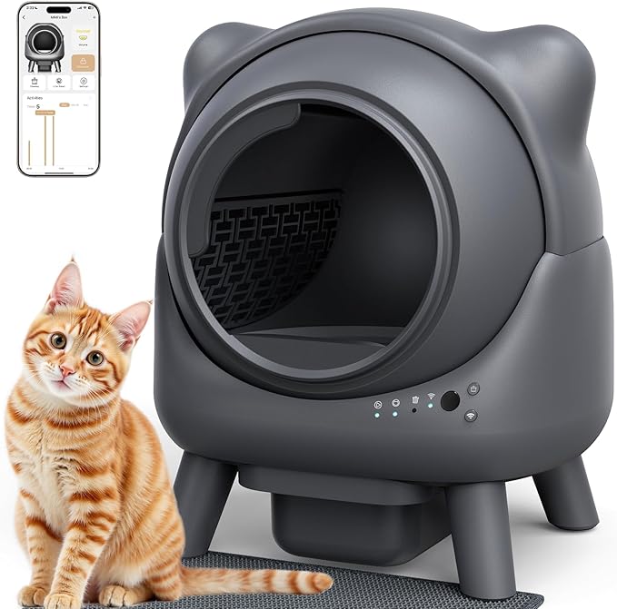 Self Cleaning Litter Box, Automatic Litter Box, FEELNEEDY Odor Control Robot, Cat Ears Design, 65L APP Real-Time Monitor, Cat Litter-Boxs for Multiple Cats, Safety Sensors, with 1 Trash Bag-Mewly Pet