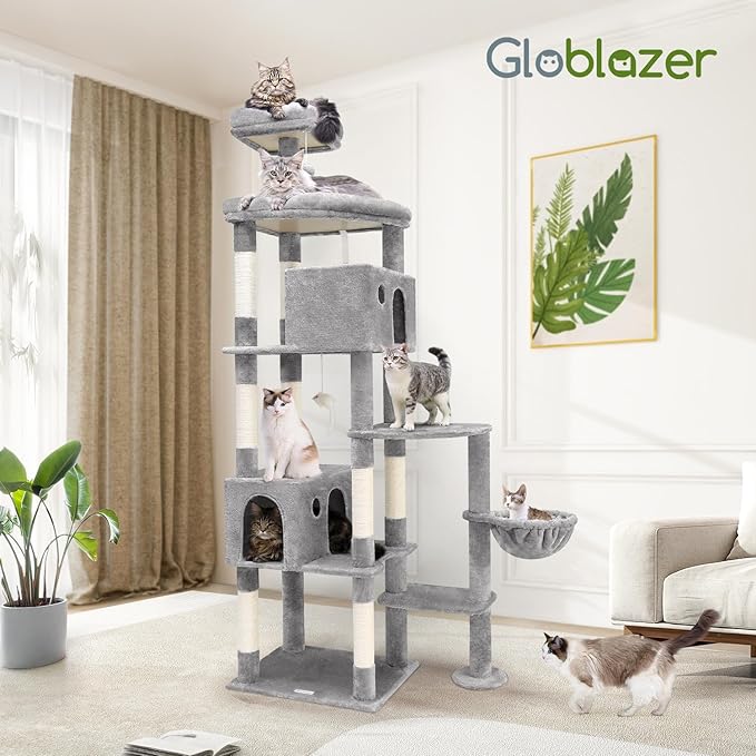 Globlazer Giant Cat Tree, 83 inch Cat Tree for Indoor Cats Large Adult, XXL Cat Tower with 9 Scratching Posts for 20lb+ Heavy Duty Large Adult Cats, F83, Light Grey-Mewly Pet