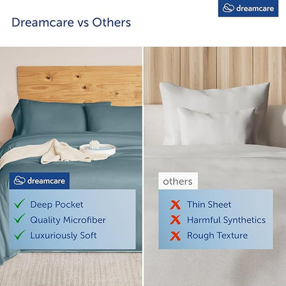DREAMCARE Queen Sheet Set – 6 pcs Cooling Bed Sheets – up to 15” Deep Sheets Queen Size Bed Set – 2500 Supreme Collection – Extra Soft 100% Brushed Microfiber Hotel Luxury with Side Pocket – M Blue