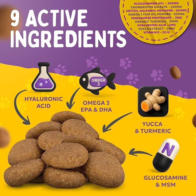 Joint Repair Hip and Joint Chews for Dogs Glucosamine, Chondroitin, MSM, Hemp, Omega 3 & Turmeric for Dog Joint Support, Mobility & Pain Relief - (120 Chicken Chews, Made in USA)-Mewly Pet