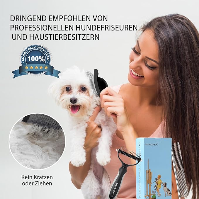 Slicker Brush for Dogs, Long Pin Dog Grooming Brush for Goldendoodles, Poodles, Doodles, Includes Pet Comb & Undercoat Rake, Perfect for De-Shedding, Dematting & Reducing Tangles. Large, Black-Mewly Pet