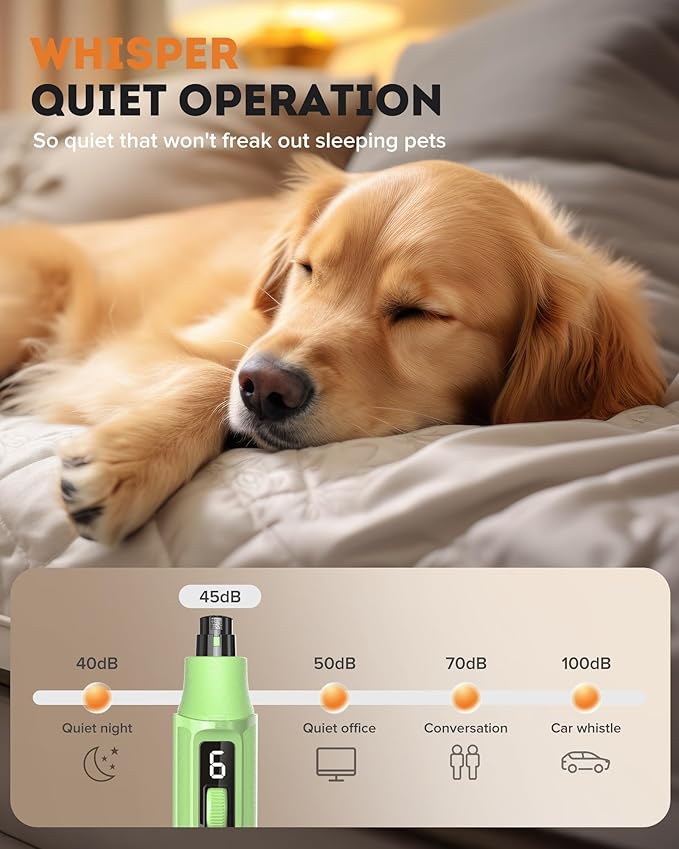 YABIFE 7-Speed Pet Nail Grinder with Light – Heavy Duty, Whisper Quiet Nail Trimmer for Dogs, Cats, Birds & Small Animals – Single-Handed Operation-Mewly Pet