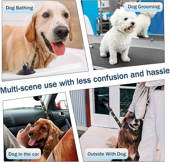 Dog Bathing Tether with Heavy Suction Cup, Dog Grooming Tub Restraint Leash with Adjustable Collar for Pet Cat Shower and Grooming-Mewly Pet