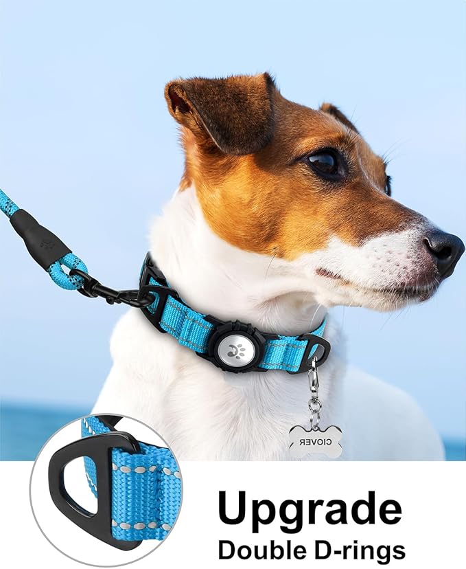 TagME Airtag Dog Collar,Waterproof Reflective Pet Collar with Airtag Holder,Soft Padded and Double D-Rings for Puppy,Light Blue-Mewly Pet