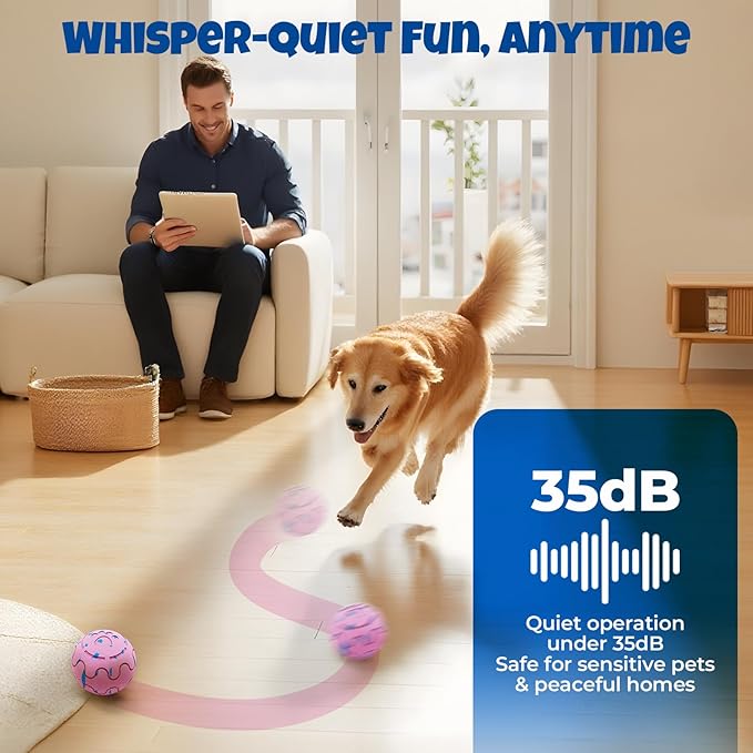 Dog Balls: Interactive Dog Ball Auto Rolling - Interactive Dog Toys for Aggressive Chewers - Bouncy & Throwable, Type-C Rechargeable, Washable, for Small & Medium & Large Dogs – Pink-Mewly Pet