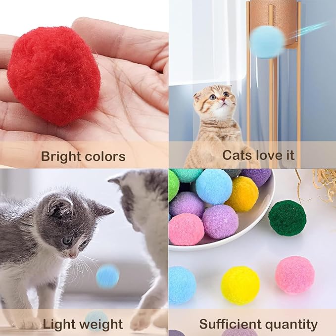 Cat Toy Balls, 30Pcs Premium Soft Pom Pom Balls for Kittens, 1,2'' Funny Interactive Cat Pompom Toys for Bored Indoor Cats Playing Plush Balls for Craft DIY Decorations,Cute Kitten Kitty Toys.-Mewly Pet