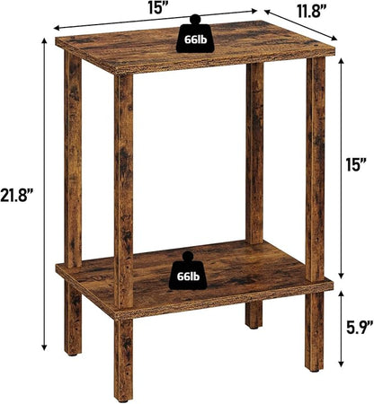 TUTOTAK End Table, Set of 2, Side Table, Nightstand, 2-Tier Storage Shelf, Sofa Table for Small Space, Living Room, Bedroom, Brown TB01BB035C